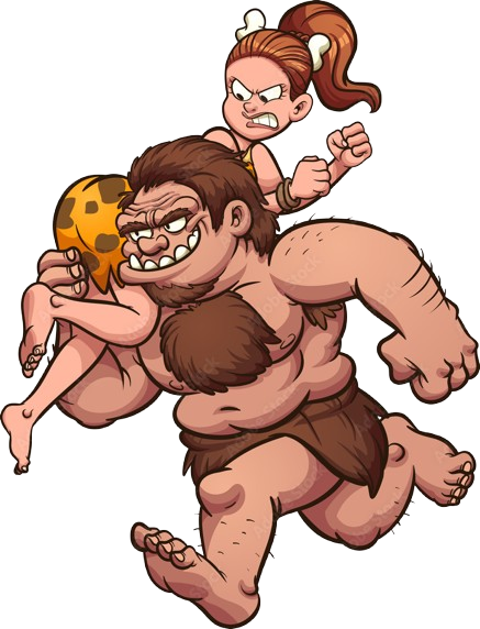 Cartoon caveman carrying cavewoman - Prehistoric fun at Cave City Pawn
